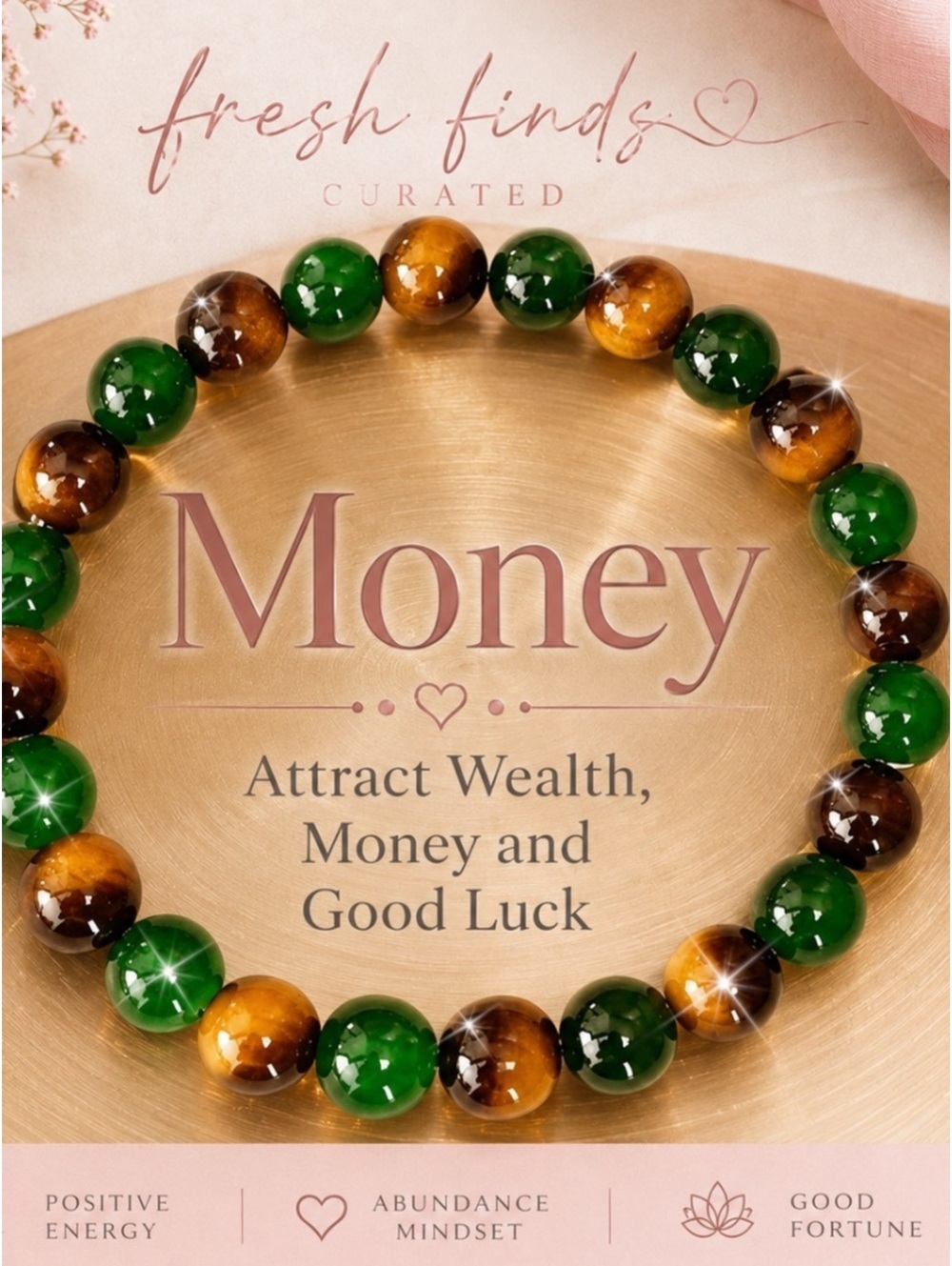 Money Attraction Green and Brown Beaded Bracelet Jewelry Gift Boho Career New